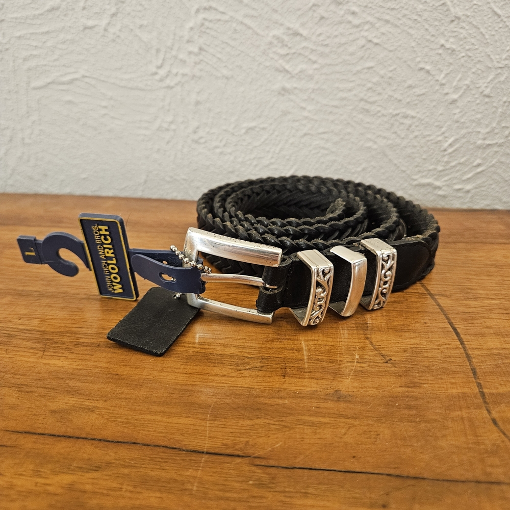 Woolrich John Rich And Bros Genuine Leather Braided Belt Women's Size L Black